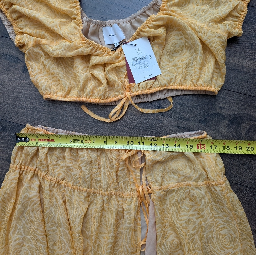 Reformation Valeria Sunflowers Two-Piece Skirt Swimsuit Coverup Set Size 8 - Picture 5 of 10